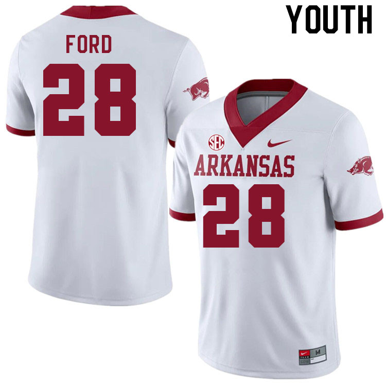Youth #28 Blake Ford Arkansas Razorback College Football Jerseys Stitched Sale-Alternate White - Click Image to Close